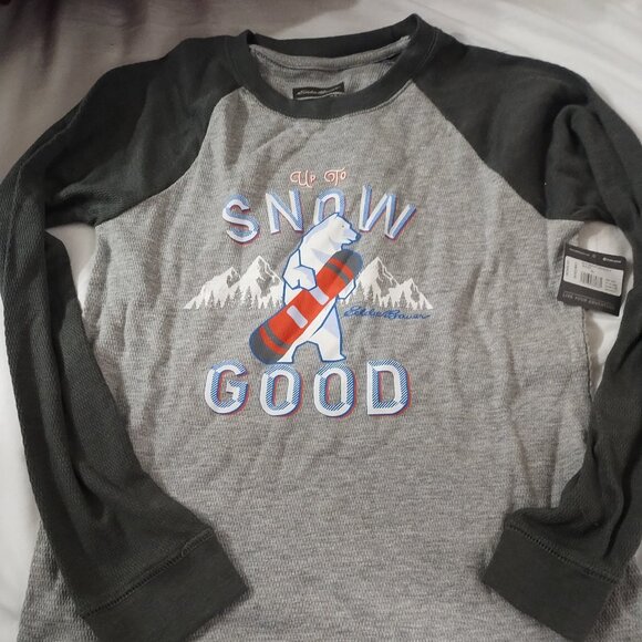 Eddie Bauer Kids' Graphic Henley "Up To Snow Good" - Picture 1 of 4